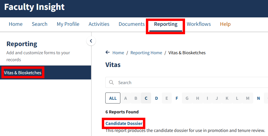 Screenshot of which items to select in Academic Analytics